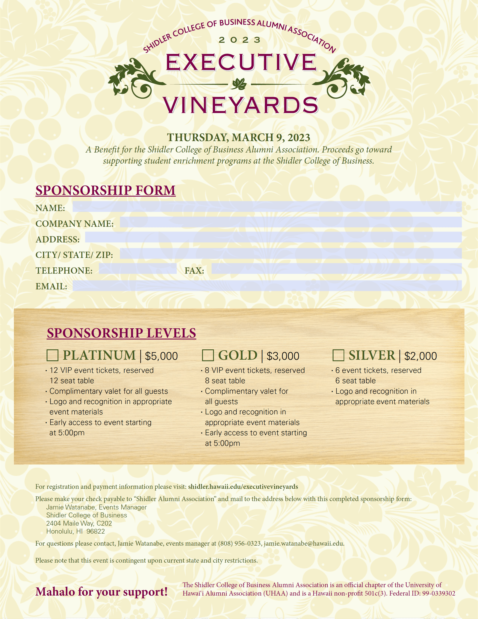 Screenshtot of this year's Executive Vineyards Flyer
